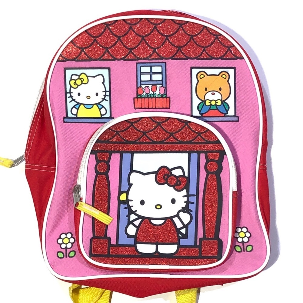 Sanrio Girls Hello Kitty Pink & Red Glitter School Backpack Bear